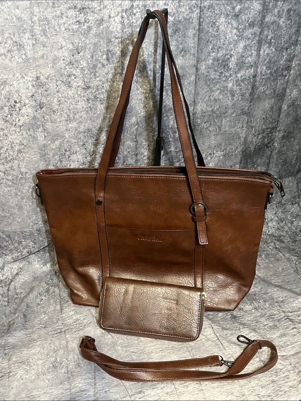 Women’s Brown Leather-Look Tote Bag with Detachable Strap